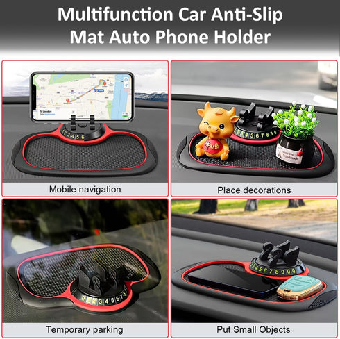 Multifunction Car Anti-Slip Mat Auto Phone Holder, Rotatable Anti Skid Car Dashboard Pad with Temporary Parking Numbe, Universal Phone Holder With...