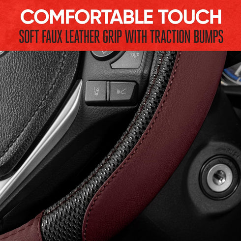 Motor Trend GripTech Sport Burgundy Steering Wheel Cover - Enhanced Traction and Comfort for Car, Truck, Van, SUV - 15 inch, Two-Tone Design...