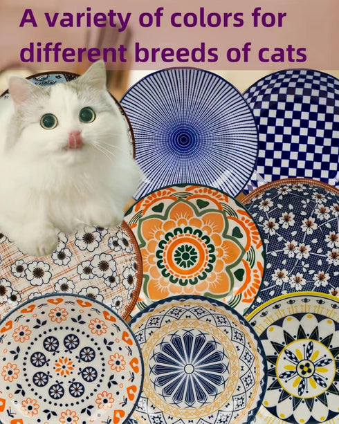 Whisker Fatigue Cat Bowl — 5.5 in Ceramic Cat Bowls, Shallow Cat Food Dish, Cute Flat Cat Bowl, Small Wide Cat Plates for Indoor Cats with Silicon...