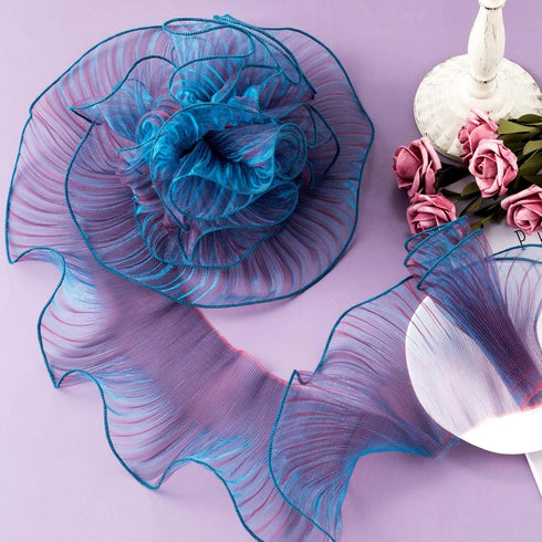 OIIKI Ruffled Lace Trims 5 Yards, Pleated Lace Fabric Trim, Organza Ruffled Fabric Tulle Ruffle Lace Border for Sewing Decoration Gradient Blue...