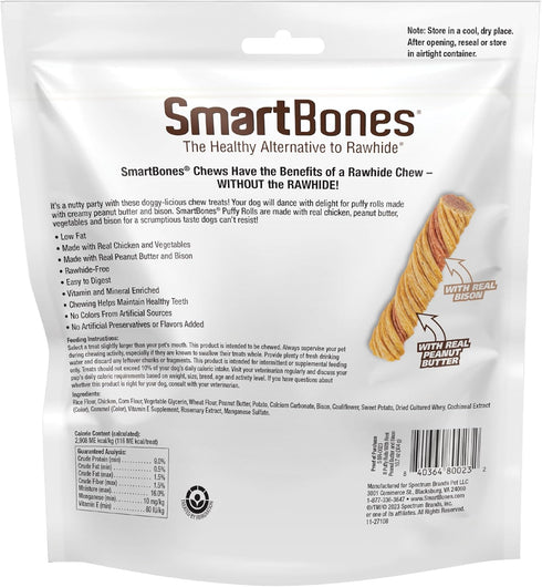 Smartbones Puffy Rolls Chews for Dogs, 8 Count, Treat Your Dog to Easy-to-Digest Rawhide-Free Chews Made with Real Peanut Butter and Bison...