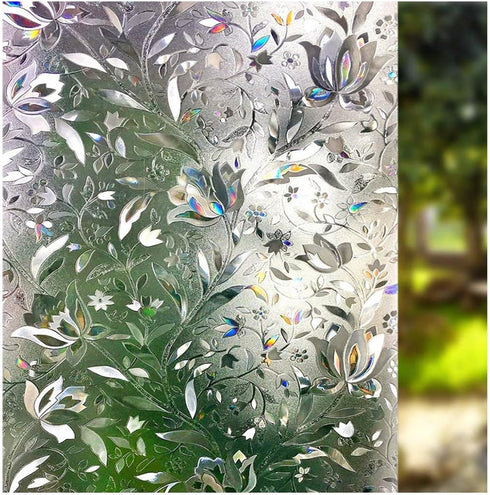LEMON CLOUD Window Film, Decorative Window Privacy Film, 3D Stained Glass Window Sticker,Anti-UV Sun Blocker Heat Control for Home(Rainbow Tulip D...
