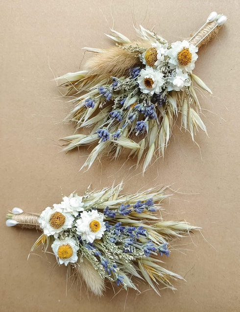 Dried Flowers Boutonniere for Men Wedding 2 Pieces Set Groom Boutonniere kit Boho Pampas Fall Anniversary Decorations (Lavender)...