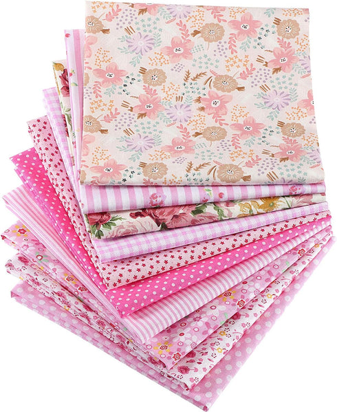 10 Pieces 20 x 20 Inch Cotton Fabric Quilting Floral Patchwork Pink Fabric Square Bundles Fabric for Sewing DIY Crafts Handmade Bags Clothing, Var...