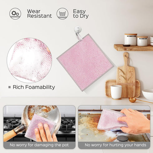 5pcs Double-Sided Non-Scratch Multifunctional Wire Dishcloth, New Upgraded Multipurpose Wire Dishwashing Rags for Wet and Dry, Wire Miracle Cleani...