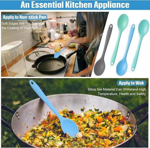 4 Pcs Silicone Mixing Spoons Nonstick Heat Resistant Silicone Cooking Spoon Multicolor Serving Baking Utensil for Kitchen Baking Serving Stirring...
