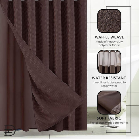 Waffle Weave Shower Curtain With Liner Sets - Modern shower curtain for Bathroom With Mesh Top Window - Premium Quality Fabric Snap S??ower Cur??a...