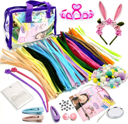 HPWF Pipe Cleaners Craft Supplies, Arts & Crafts Supplies Kits Include Pipe Cleaners, Pom Poms, Storage Bag, Eyes, Make Headband, Necklaces, Hairc...