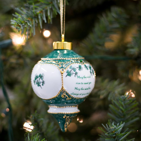 CBE Irish Blessing May The Road Rise to Meet You Shamrock Jewel Victorian 4.5 in. Ball Christmas Ornament...