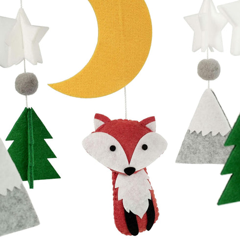 Baby Crib Mobile (Woodland Fox) - Nursery Decoration - Ceiling Mobile and Crib Mobile - Hypoallergenic Eco-Felt, Unfinished Wood, Adjustable, Gree...