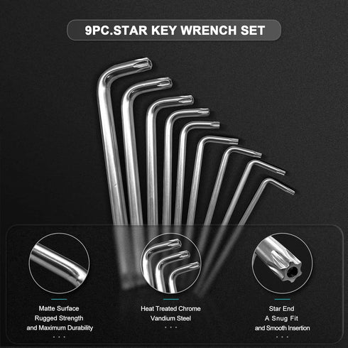 HAUTMEC Star Wrenche Set Star Key Set L Shape Metric Allen Wrench Set 9-Piece, Chrome Vanadium Steel and Drilled tips for Tamper Resistant Fastene...