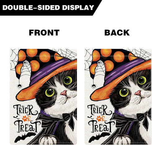 Black Cat Halloween Garden Flags for Outside, Trick or Treat Holiday Garden Flags 12x18 Double Sided, Cute Kitten Fall Holiday Yard Flag Winter La...