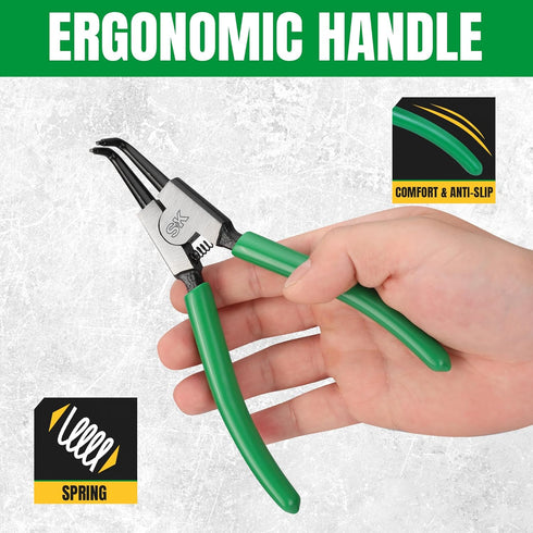 SK 7-Inch Snap Ring Pliers, External Circlip Pliers with 90-Degree Bent Jaw, Tip Diameter 5/64'', Premium CR-V Steel...