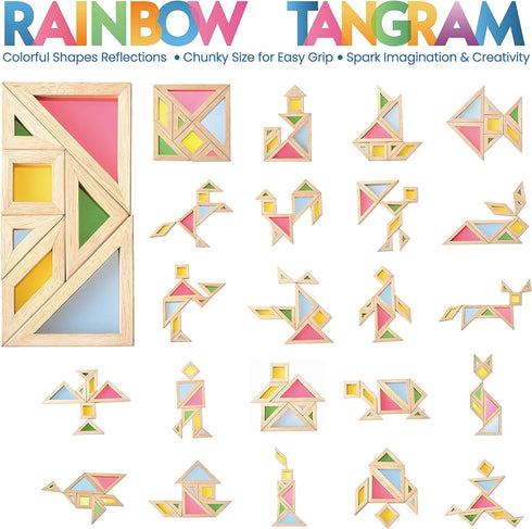 BOHS Translucent Tangram with Multilingual Activity Cards - 1 Inch Thickness - Preschool Gift - Kids kindergarten Light Table Accessories/Window P...