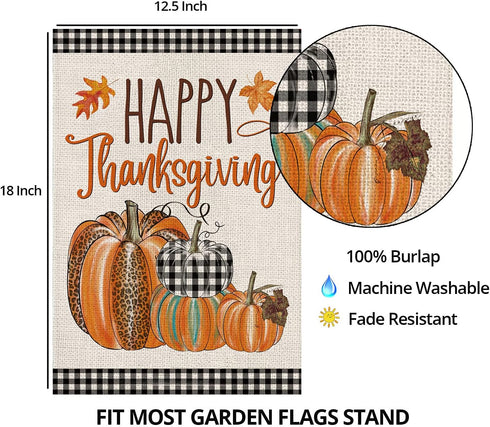 Happy Thanksgiving Fall Garden Flags for Outdoor,12x18 Double Sided,Harvest Buffalo Plaid Pumpkins Yard Flags,Small Thanksgiving Day Garden Decor ...