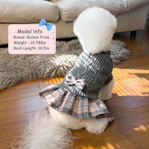 YUDODO Dog Sweater Dress for Small Dogs Winter Warm Dog Turtleneck Sweater Soft Puppy Knitwear Clothes Cute Doggie Dresses for Teacup Dog Yorkie C...