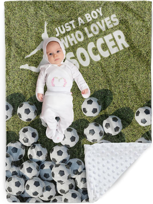 Soccer Blanket - Soft Plush Flannel Blanket with Double Layer Dotted Backing for Baby Kid Teen Boys Girls Gifts White & Green...