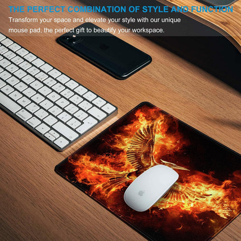 Large Mouse Pad, Cool Fire Phoenix MousePad Office Computer Laptop Mouse Pad with Stitched Edges, Non-Slip, Washable Personalized Design Art Mouse...