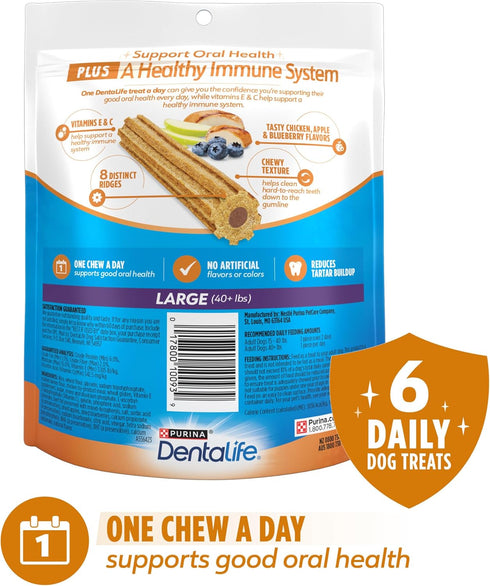 Dentalife Purina Plus Immune Support Chicken, Apple and Blueberry Flavor Dog Dental Chews - 6 ct. Pouch....