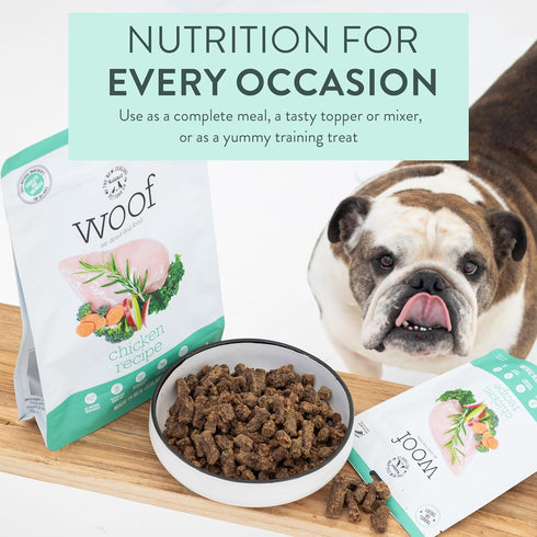 Woof - Air Dried Dog Food, Dog Food Toppers for Dry Food, High Protein, Natural Dog Food, Limited Ingredient Recipe Dry Dog Food, Chicken, 3.5 oz...