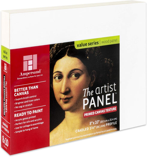 Ampersand Art Supply Wood Gesso Art Painting Panel: Canvas Texture, 1.5 Inch Cradle, 8" x 10"...