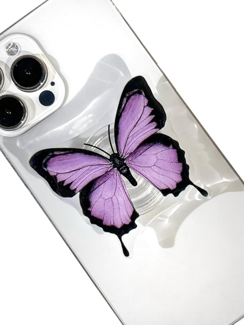 Butterfly Sticky Mobile Phone Grip, Clear Cell Phone Stand, Expanding Cell Phone Charms Accessory, Interchangeable Finger Kickstand, Collapsible H...