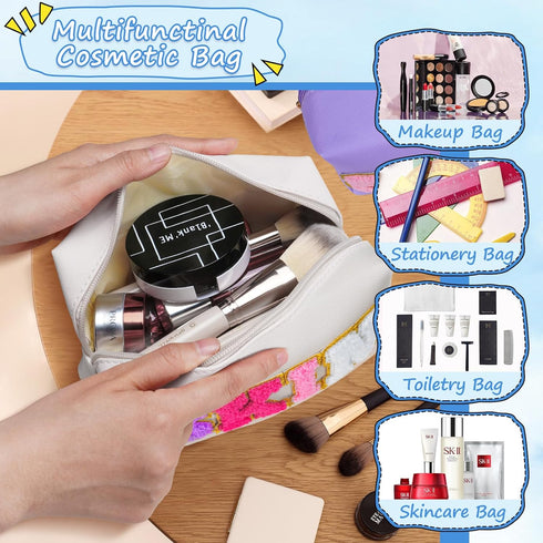 2 Pcs Preppy Makeup Bag, SKIN STUFF Chenille Letter Preppy Makeup Bag, Large Capacity Daily Use & Travel Skincare Bag, Waterproof PU Leather Perso...