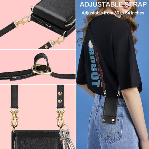 for iPhone XR Zipper Leather Wallet Case (6.1-Inch) - 3-in-1 Crossbody Bag with Card Holder - Shockproof PU Leather Case - 11-Card Capacity & Adju...