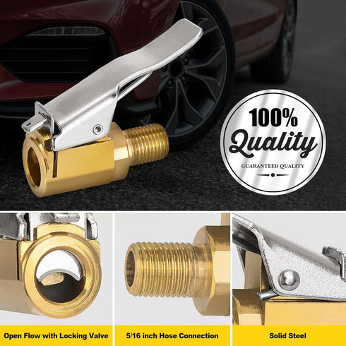 Toolwiz Pack of 4, 5/16 inch Air Chuck for Tires Inflation Brass Valve Attachment Lock On Automotive Repair Qucik Connect Car Compressed Tire Chuc...