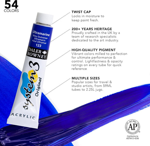 Daler Rowney System3 6-Tube Acrylic Paint Set for Adults - Acrylic Painting Supplies for Artists and Students - Acrylic Paints for Murals Canvas a...