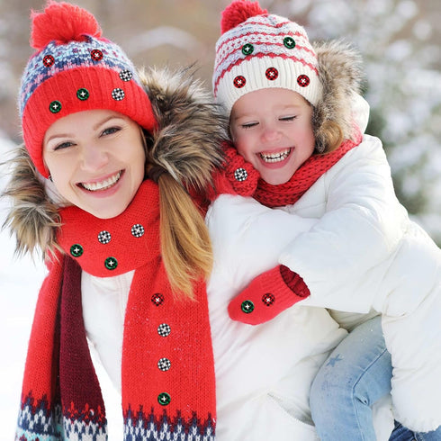 PAGOW 210Pcs Christmas Wooden Buttons, Buffalo Plaid Round Black Red White Green Buttons, 4 Holes Plaid Craft Buttons Bulk for Sewing DIY Decorati...