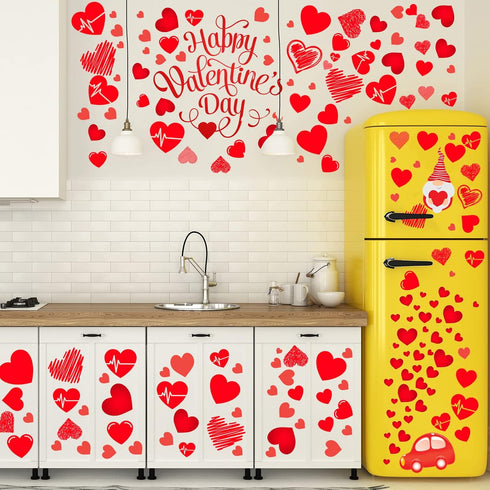 Eersida 191 Pieces Heart Wall Decals Valentines Day Stickers Removable Party Decals Valentines Wall Decor Self Adhesive Heart Gnome Stickers for A...