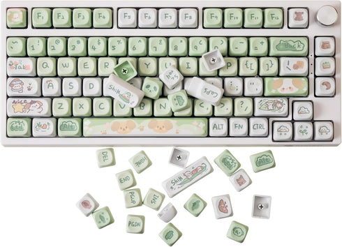 GK GAMAKAY 132 Keys Green&White Keycaps Set, MOA Profile PBT Thermal Sublimation Keycap Set for 61/68/75/80/84/87/98/104/108 Layout Mechanical Gam...