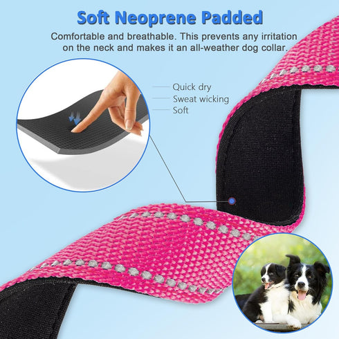 Reflective Dog Collar,Soft Neoprene Padded Breathable Nylon Pet Collar Adjustable for Small Medium Large Dogs (L(21-27" Neck), Pink)...