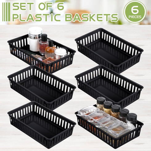 6 Pack Plastic Basket 10.24 x 6.5 x 2.36 Inch Small Plastic Storage Bins Rectangle Plastic Organizer Tray Classroom Containers for Organizing Shel...