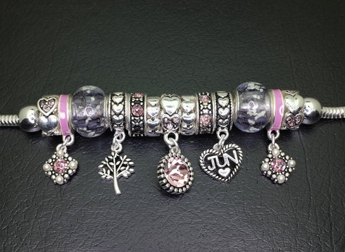 Falari Birthstone Bracelet Multi-Color Charm Beads Silvertone...