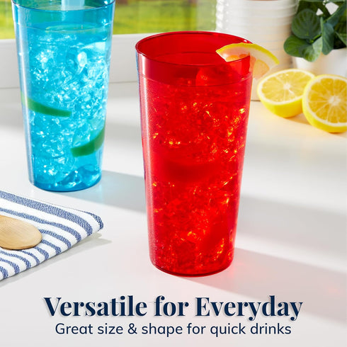 US Acrylic Café Plastic Reusable Tumblers (Set of 12) 32-ounce Iced-Tea Cups, Assorted | Value Set of Restaurant Style Drinking Glasses, Stackable...