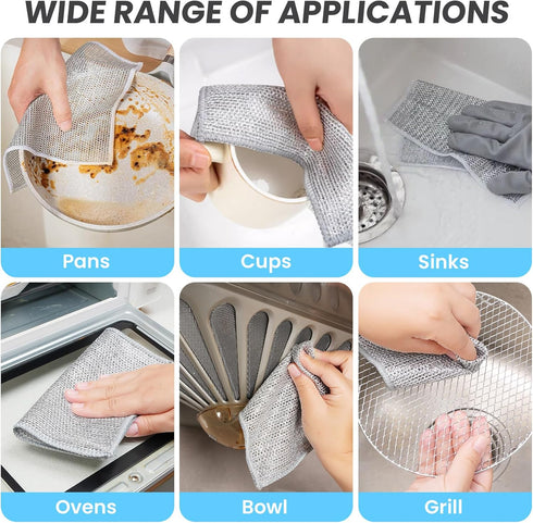 Wire Cleaning Cloths,Reusable Dishwashing Rag,Wire Dish Towels Scrubbing Pads for Kitchen, Sinks, Pots, Pans (10, Double Layer)...