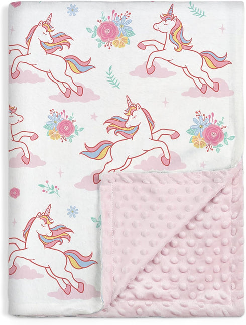 SANDJEST Unicorn Baby Blankets for Girls 30 x 40 - Kids Throw Minky Blanket with Double Layer Dotted Backing - Gifts for Birthday Baby Shower...