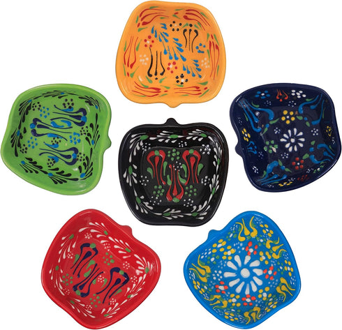 6pcs Hand Painted Turkish Ceramic Snack Bowls - 3.35''/8.5cm-74ml/2.5 oz - Mix Color Decorative Design Multi-Purpose (Apple)...
