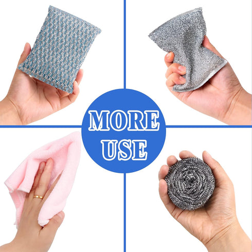 6pcs Stainless Steel Scrubber 2pcs Heavy Duty Scrub Sponges 1pcs Dish Clean Towel for Kitchens Bathroom and More...