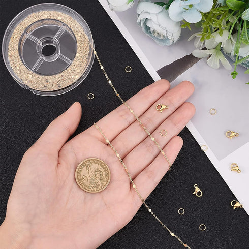 Beebeecraft 32.8 Feet 18K Gold Plated Chains for Jewelry Making Flat Round Link Cable Chain with 20 Lobster Claw Clasps and 50 Jump Rings...