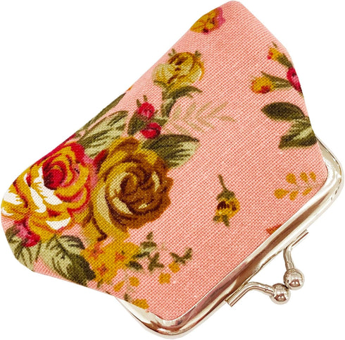 MIAO JIN 8Pcs Small Canvas Floral Coin Purses Present Bag with Clasp Kiss Lock Change Pouch Mini Coin Wallet Vintage Trinkets Pouch...