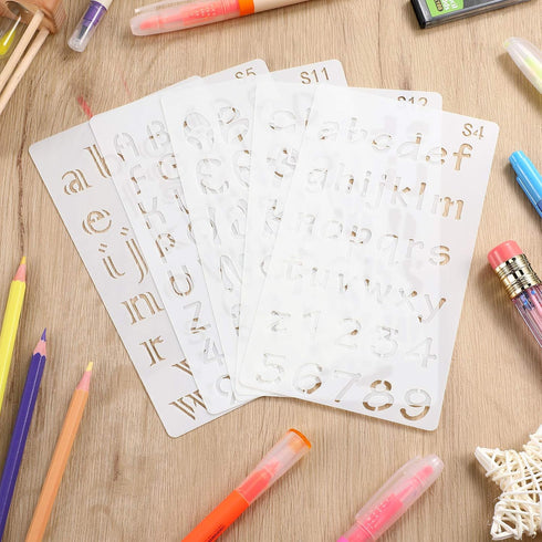 28 Pieces Letter and Number Stencils Reusable Plastic Letter Stencils Alphabet Journal Stencils Font Templates for Notebook, Diary, Scrapbook, DIY...