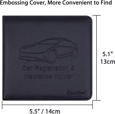 Car Insurance and Registration Holder, 5.5 x 5 Inch PU Leather Vehicle Glove Box Organizer Wallet Case for Insurance Card, Driver License, Paperwo...