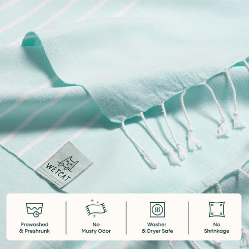 WETCAT Turkish Beach Towel Oversized (38"x71") 100% Turkish Cotton, Made in Turkey - Sand Free, Extra Large, Ultra Soft, Quick Drying, Compact & L...