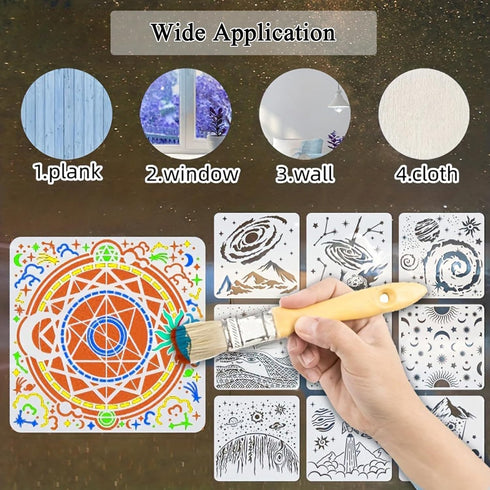Sun Moon Stars Stencils Set (16 Designs, 6x6 in) | 16pcs Reusable Outer Space Stencils | Astronaut Universe Galaxy Planets Theme Drawing Templates...