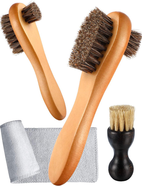 4 Pieces Horsehair Shine Shoes Brush kit Polish Dauber Applicators (D)...