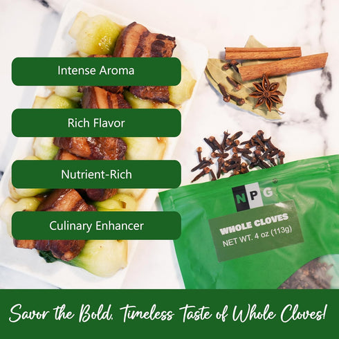 NPG Premium Whole Cloves Buds 4 Ounces, Strong Aroma and Flavor Cloves for Tea, Potpourri, Baking, Pomander balls, Meats, and Pumpkin Spices, Glut...
