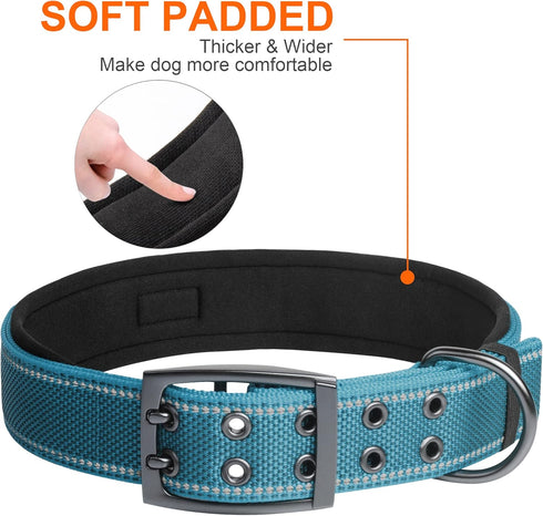 Fida Heavy Duty Dog Collar 1.5” Width, Ultra Soft Neoprene Padded, Adjustable Reflective Nylon Pet Collar with Two Metal Pin Belt Buckle for Extra...